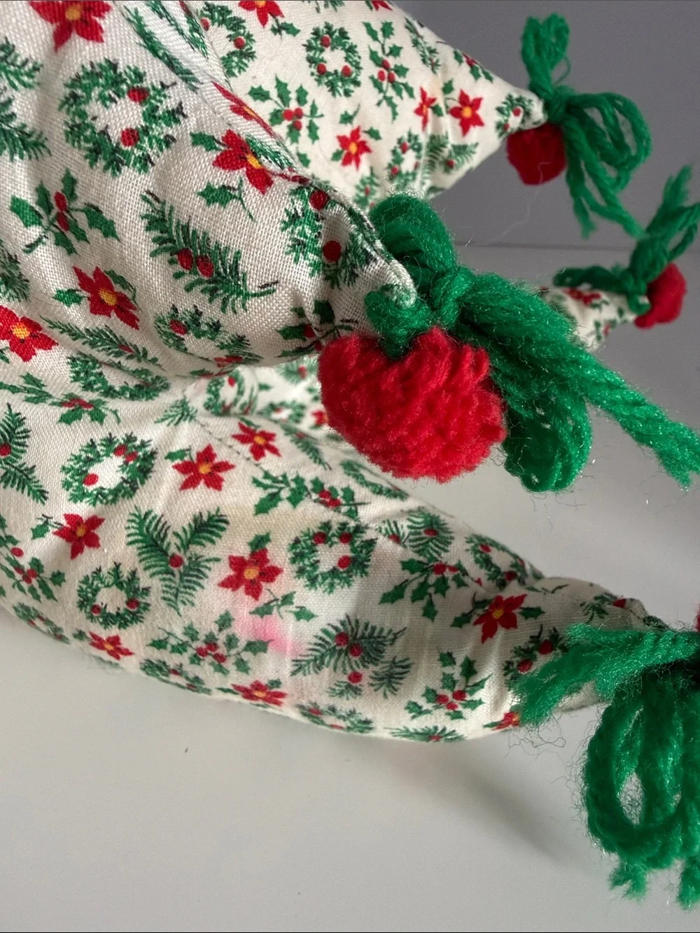 Handmade Holiday Fabric Tree Décor - Cream, Green & Red